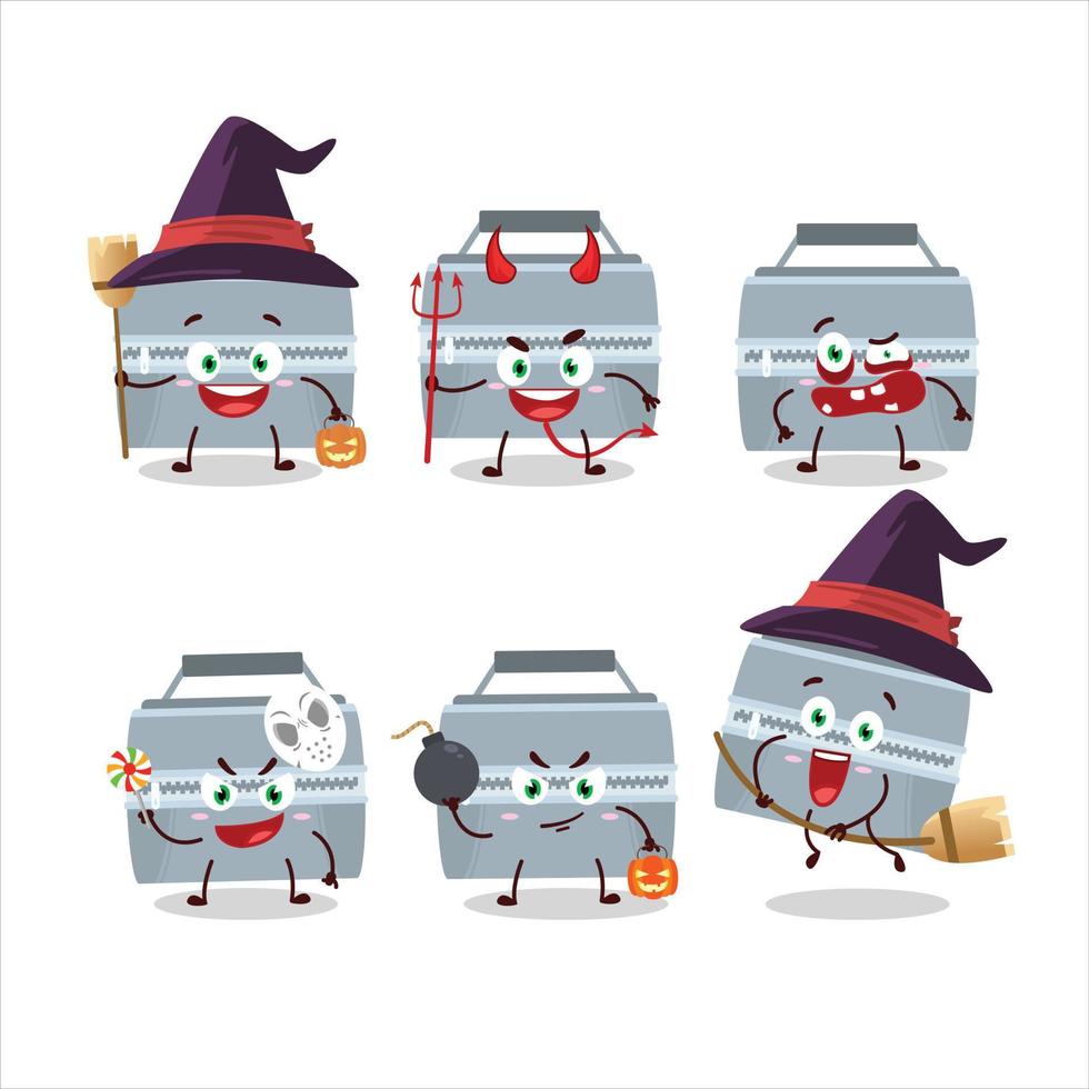halloween uttryck uttryckssymboler med tecknad serie karaktär av grå lunch låda vektor