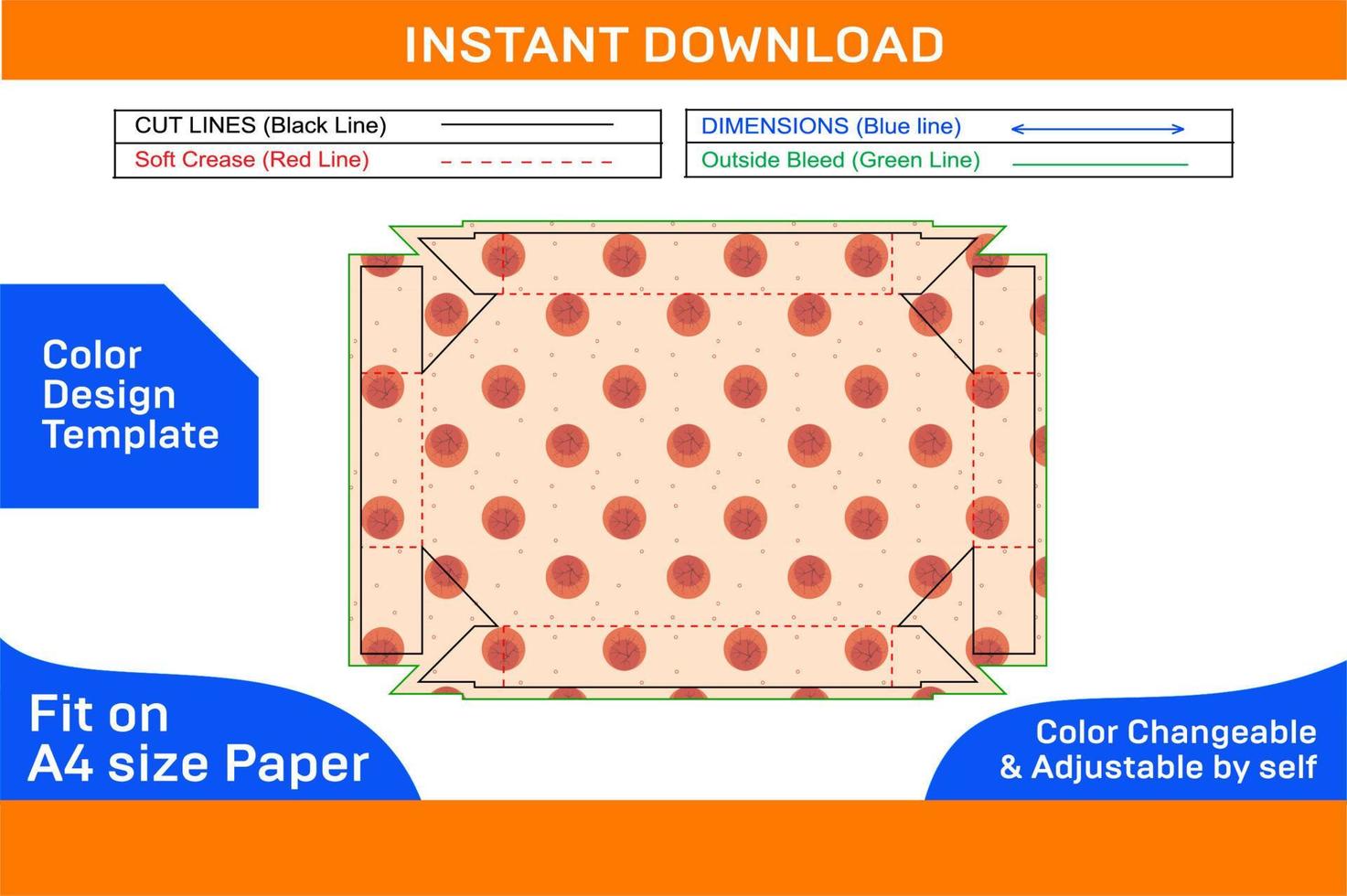 bricka mat låda korrugerad papper bricka låda Död linje mall och 3d låda design Färg design mall vektor