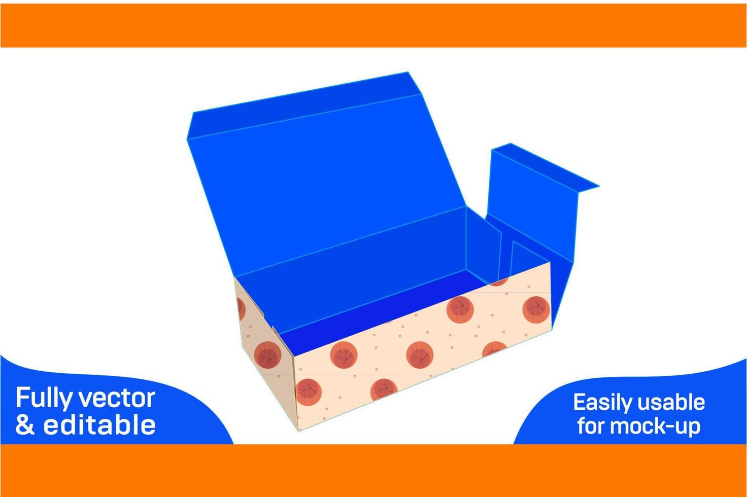 gewellt Mailer Box oder Versand Box Dieline Vorlage und 3d machen Datei 3d Box vektor