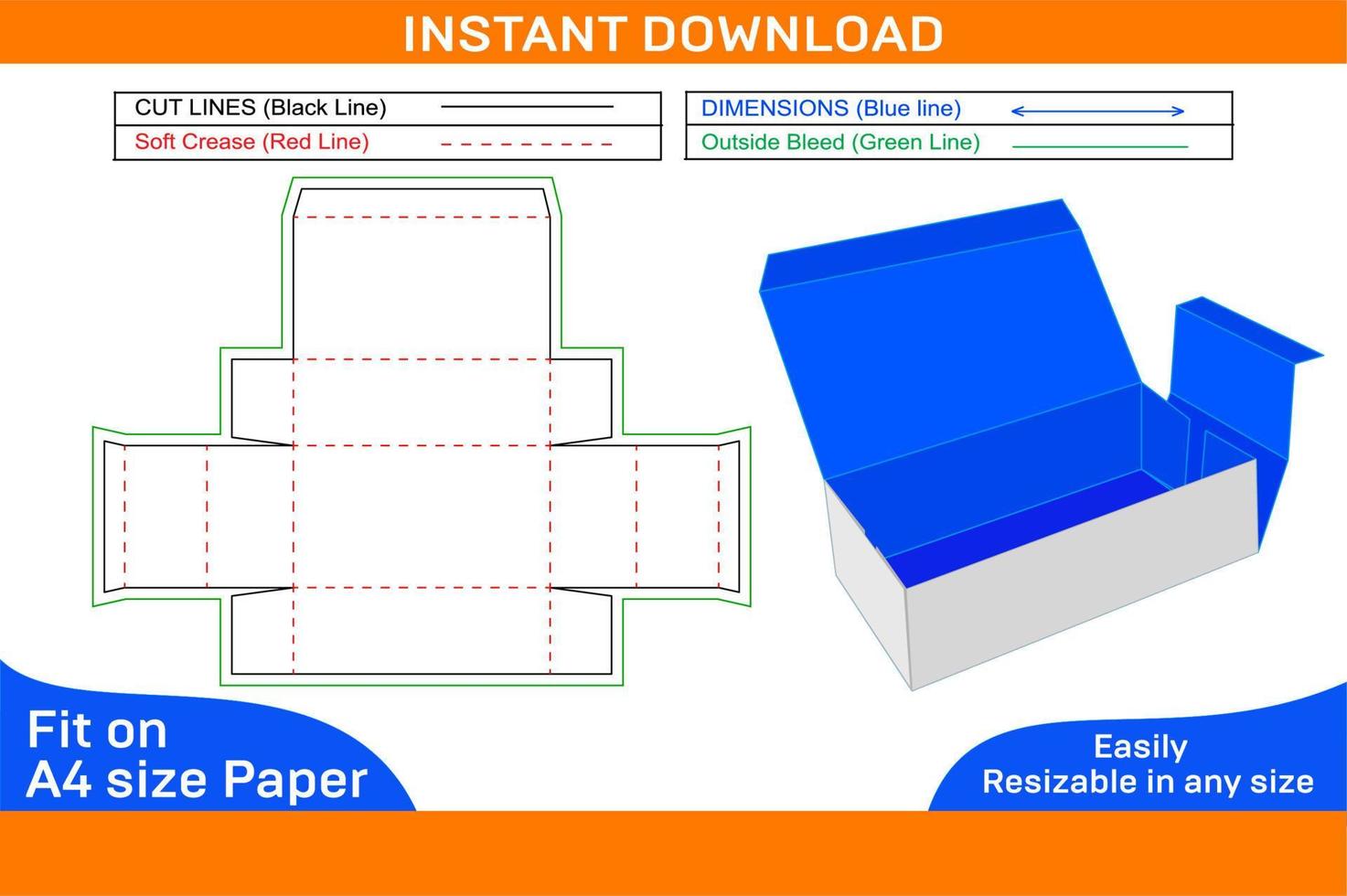 gewellt Mailer Box oder Versand Box Dieline Vorlage und 3d machen Datei Box Dieline und 3d Box vektor