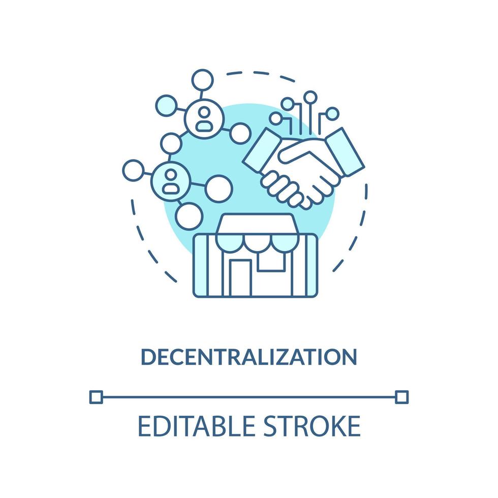 decentralisering turkos begrepp ikon. miljö för företag. lager av metavers abstrakt aning tunn linje illustration. isolerat översikt teckning. redigerbar stroke vektor