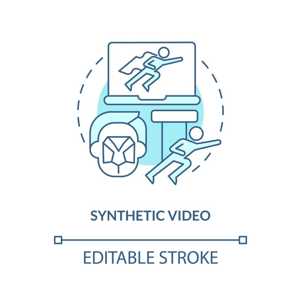 Synthetik Video Türkis Konzept Symbol. ai generiert Filmaufnahme. Digital Medien Art abstrakt Idee dünn Linie Illustration. isoliert Gliederung Zeichnung. editierbar Schlaganfall vektor