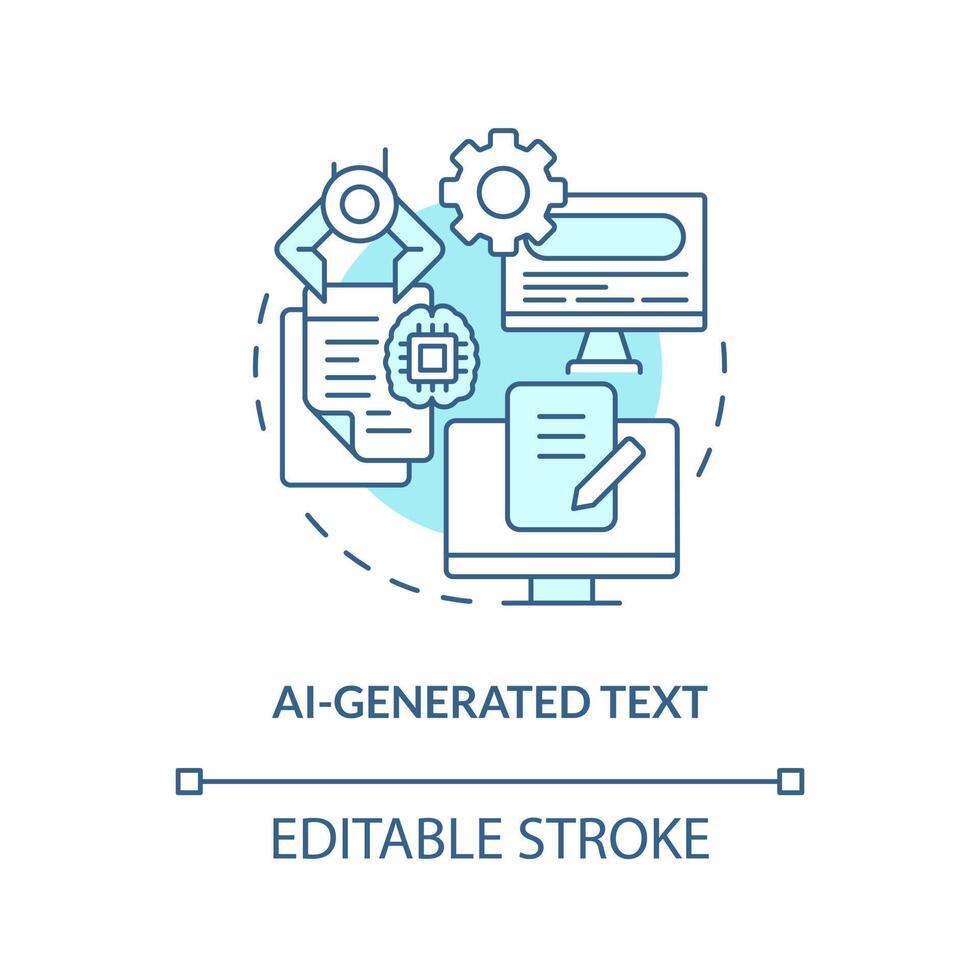 ai genererad text turkos begrepp ikon. virtuell författare. dator baserad media typ abstrakt aning tunn linje illustration. isolerat översikt teckning. redigerbar stroke vektor