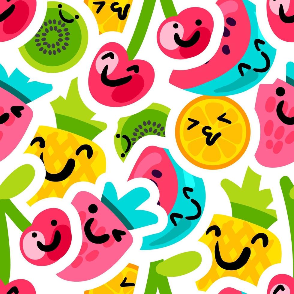 Früchte Emoji Aufkleber nahtloses Vektormuster vektor