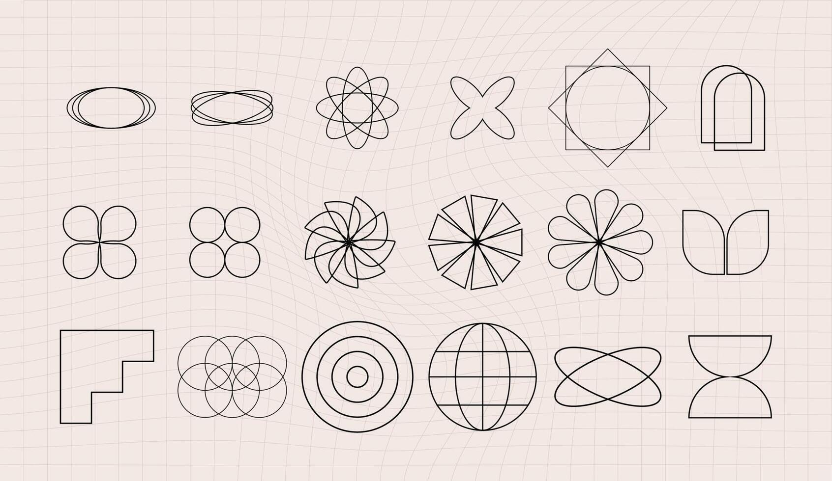 retro trogen element för design. stor samling av abstrakt grafisk geometrisk symboler och objekt i y2k stil. mallar för anteckningar, affischer, banderoller, klistermärken, företag kort, logotyp. vektor