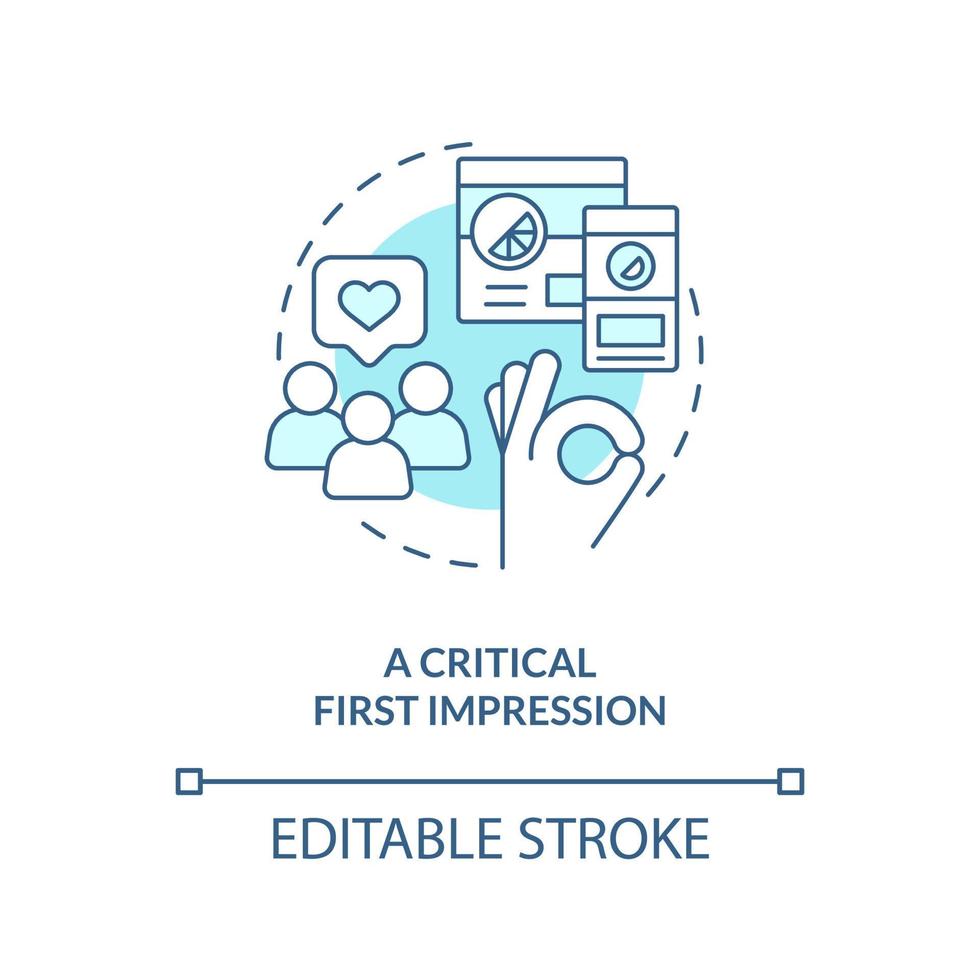 kritisk först intryck turkos begrepp ikon. webbplats kvalitet betydelse abstrakt aning tunn linje illustration. isolerat översikt teckning. redigerbar stroke vektor