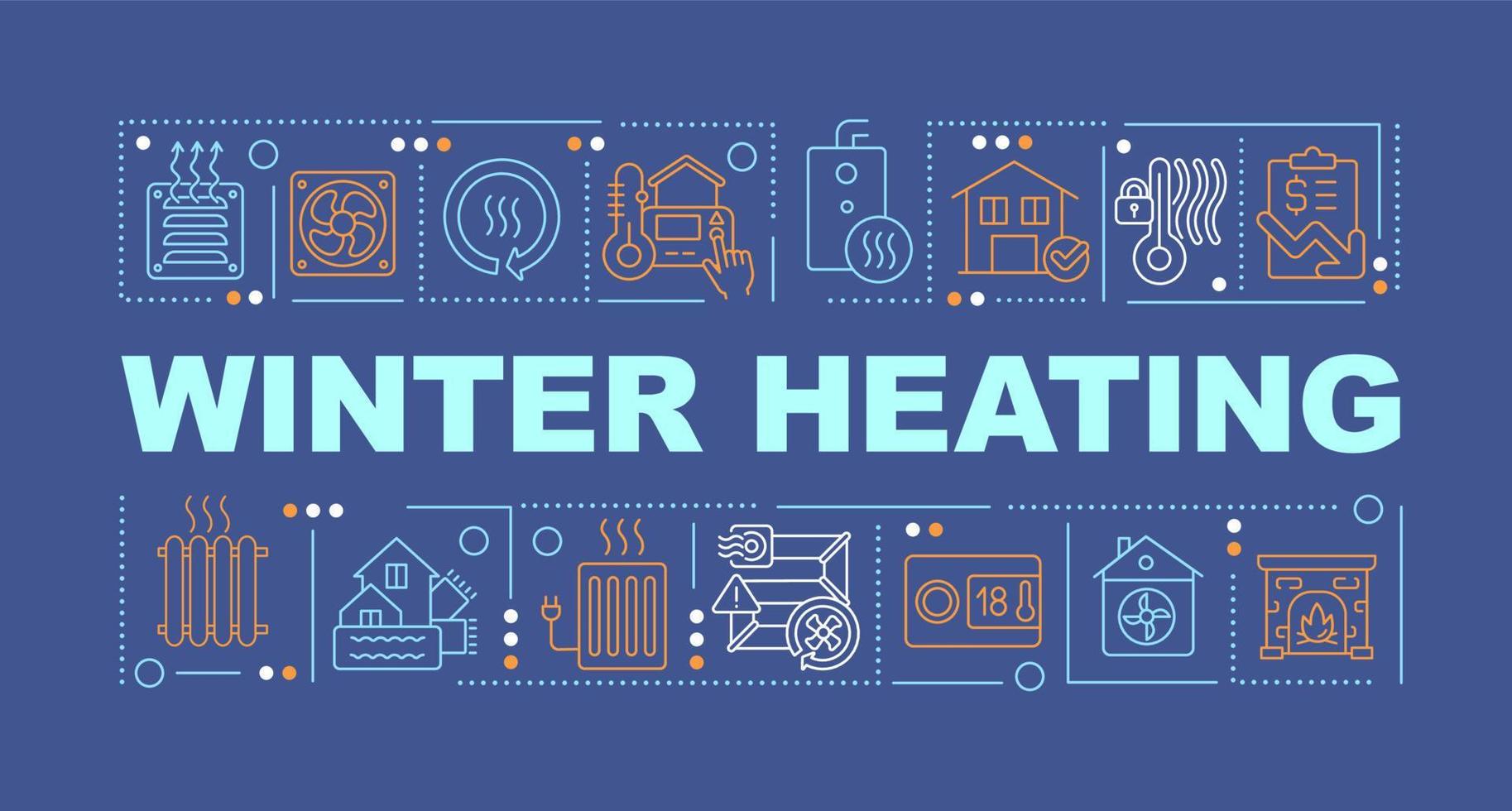 vinter- uppvärmning begrepp mörk blå baner. uppvärmningen Hem råd. infographics med redigerbar ikoner på Färg bakgrund. isolerat typografi. vektor illustration med text