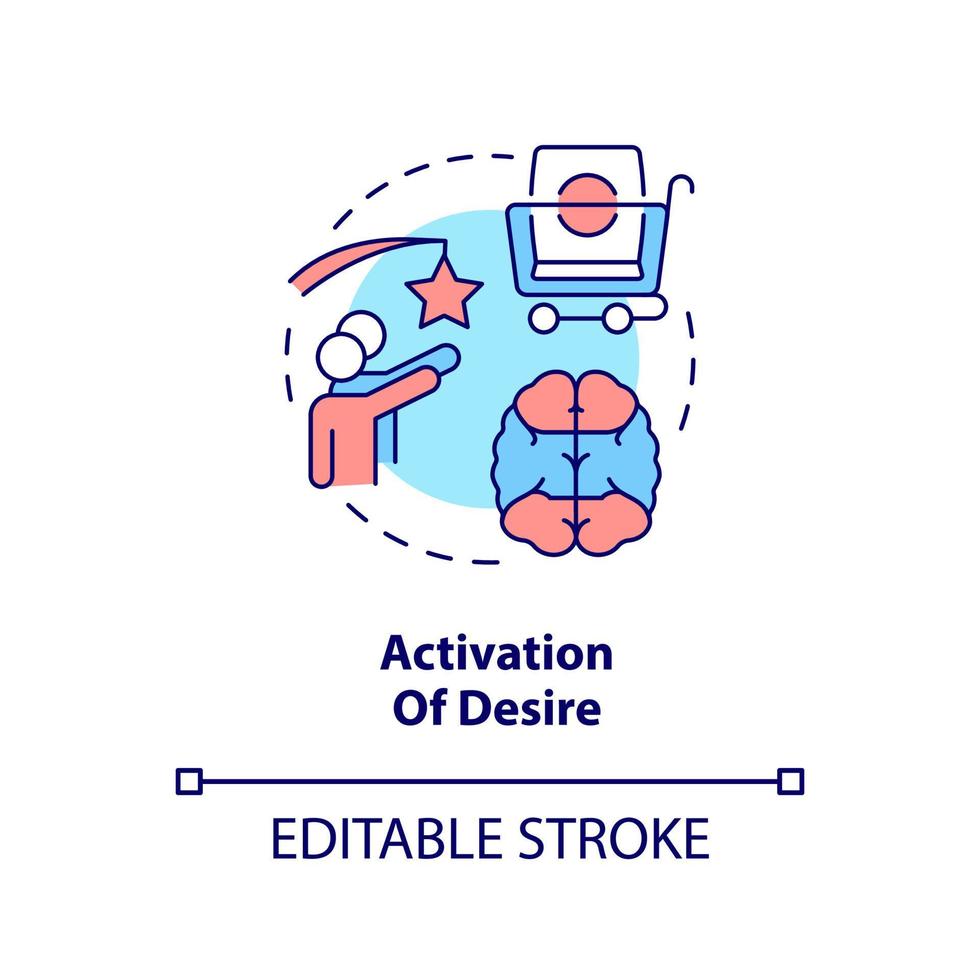 aktivering av önskan begrepp ikon. sensorisk systemet i konsument beteende abstrakt aning tunn linje illustration. engagemang. isolerat översikt teckning. redigerbar stroke vektor