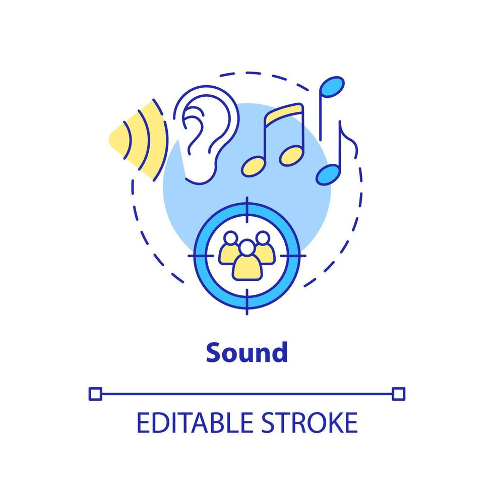 Klang Konzept Symbol. sensorisch branding Sinn abstrakt Idee dünn Linie Illustration. beeinflussen Kunde Wahrnehmungen. isoliert Gliederung Zeichnung. editierbar Schlaganfall vektor
