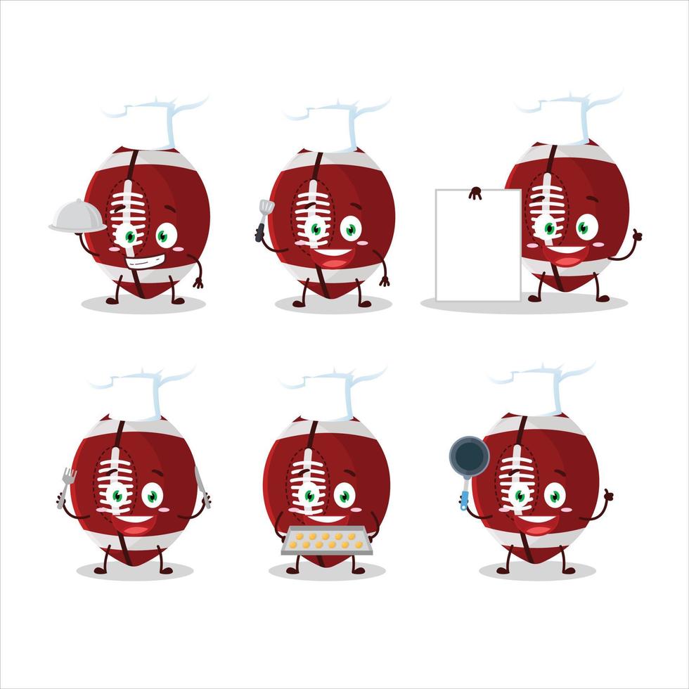 tecknad serie karaktär av rugby boll med olika kock uttryckssymboler vektor