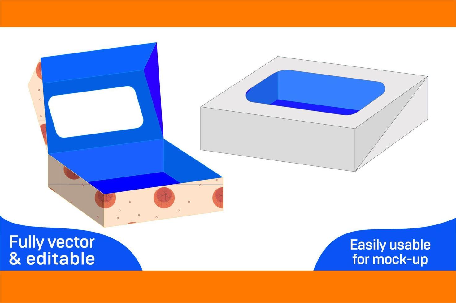 Gerade stecken Ende Box mit Fenster Dieline Vorlage und 3d Box leicht editierbar und der Größe veränderbar 3d Box vektor