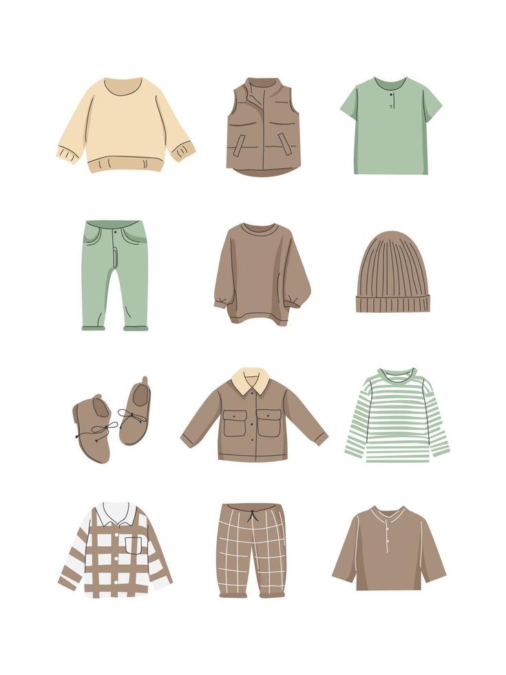 vektor illustration av en uppsättning av mode kläder för pojke