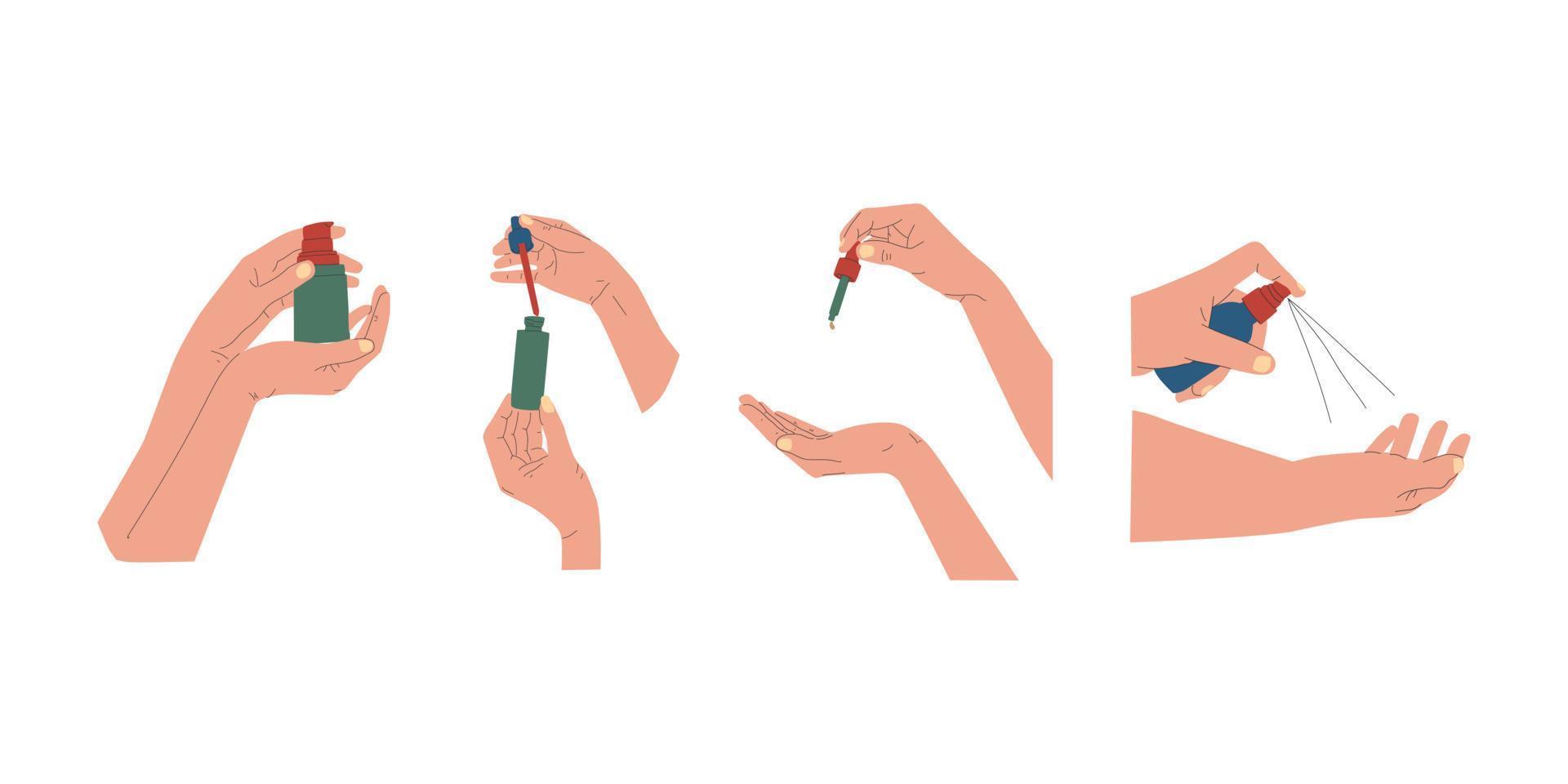 vektor illustration av en uppsättning av händer med hudvård