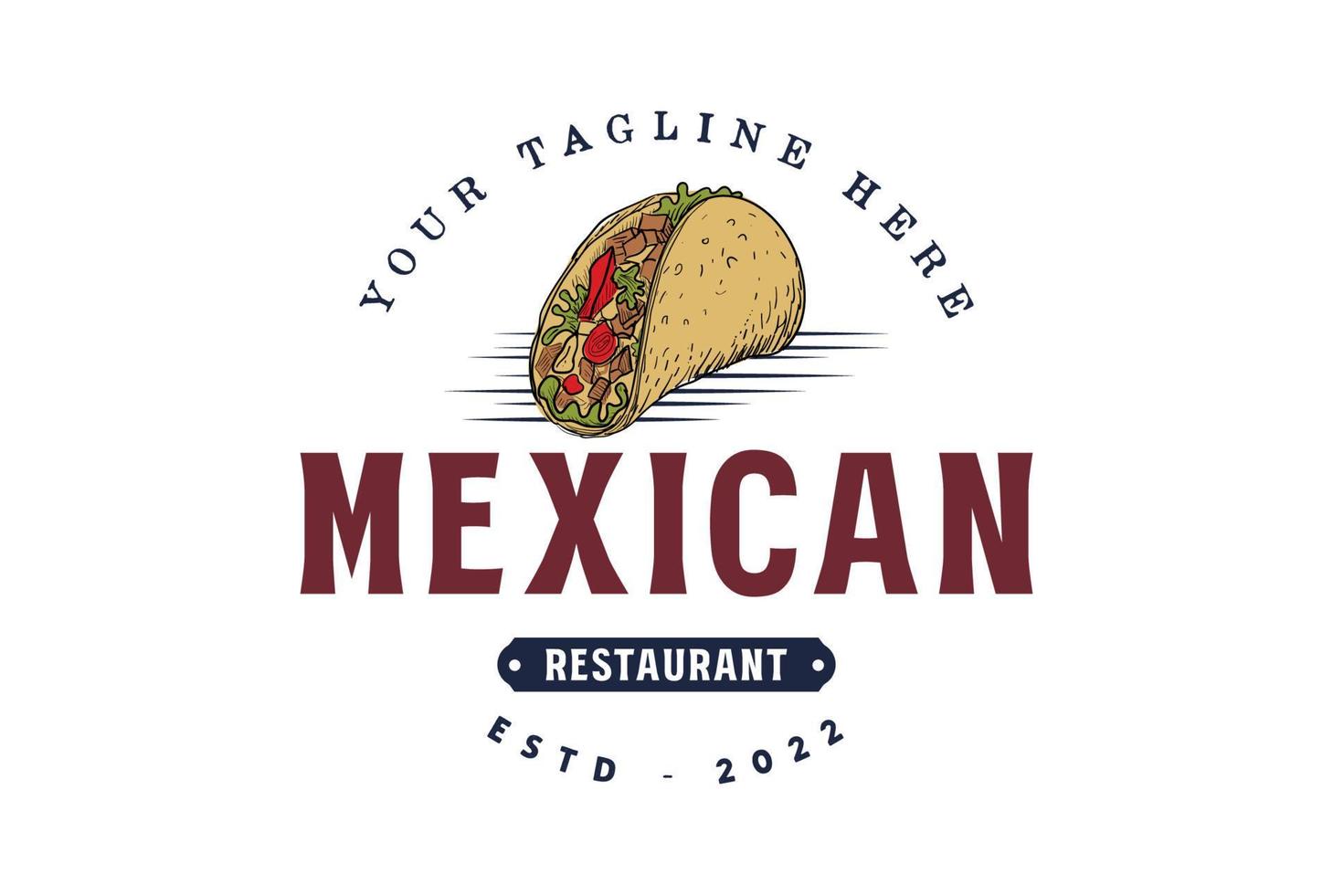 årgång retro varm kryddad mexikansk tacos eller varm hund korv för restaurang Kafé bricka typografi logotyp design vektor