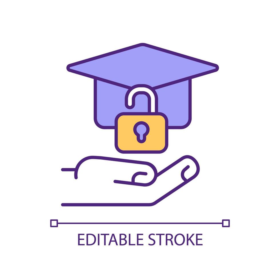 Schüler Konto Sicherheit rgb Farbe Symbol. persönlich Information Schutz. hoch Schule Plattform. Lernen Verwaltung System. isoliert Vektor Illustration. einfach gefüllt Linie Zeichnung. editierbar Schlaganfall