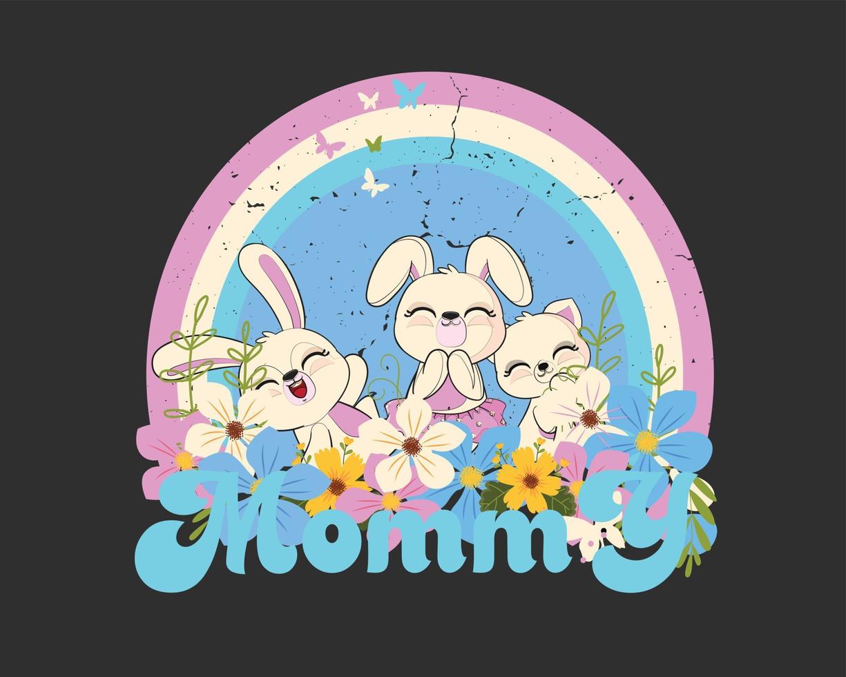 Mama, Karikatur groovig modisch, Regenbogen retro Sublimation Mütter Tag T-Shirt, Mama Zitate, Karten, Rahmen Kunstwerk, Telefon Fälle, Taschen, Tassen, Aufkleber, vektor