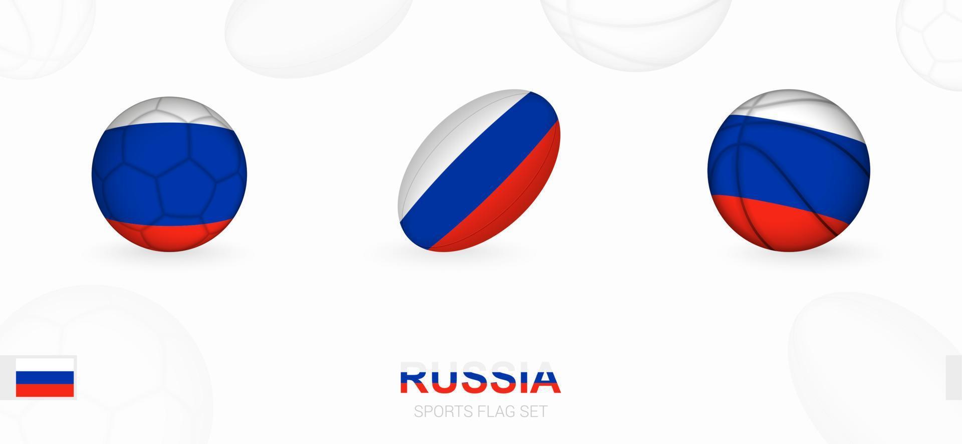 Sport Symbole zum Fußball, Rugby und Basketball mit das Flagge von Russland. vektor