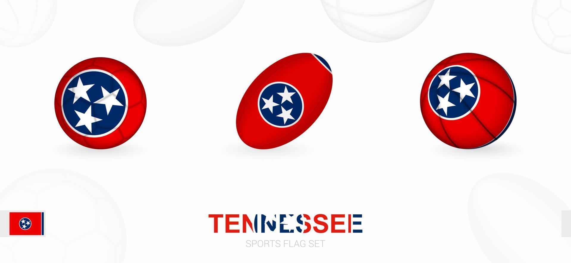 Sport Symbole zum Fußball, Rugby und Basketball mit das Flagge von Tennessee. vektor