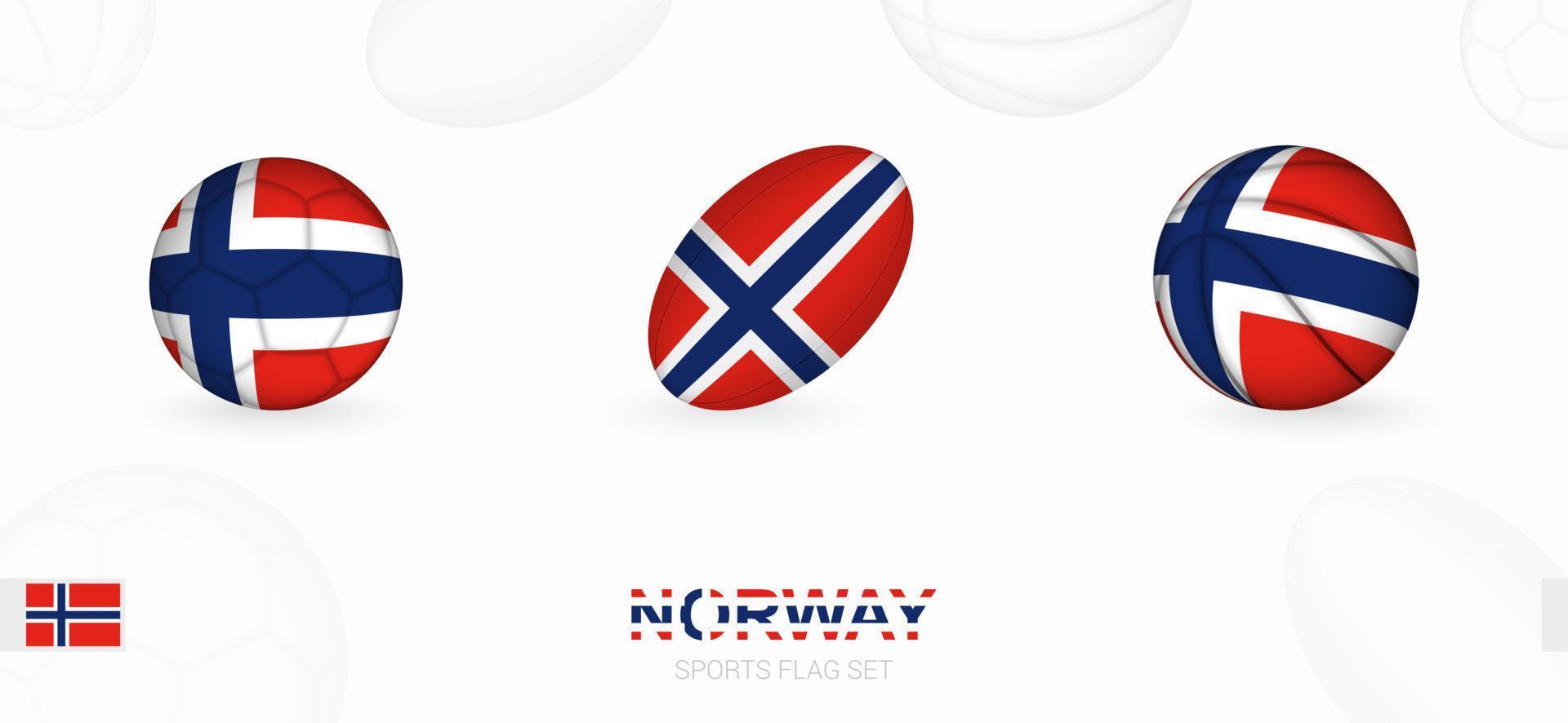 sporter ikoner för fotboll, rugby och basketboll med de flagga av Norge. vektor