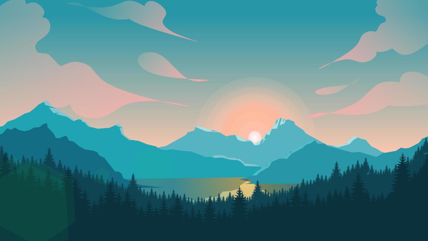 blå berg landskap bakgrund, morgon- se berg, platt bergen bakgrund vektor