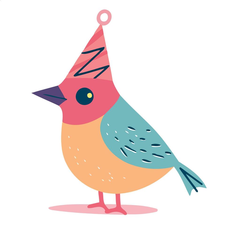 färgrik liten fågel bär födelsedag hatt vektor