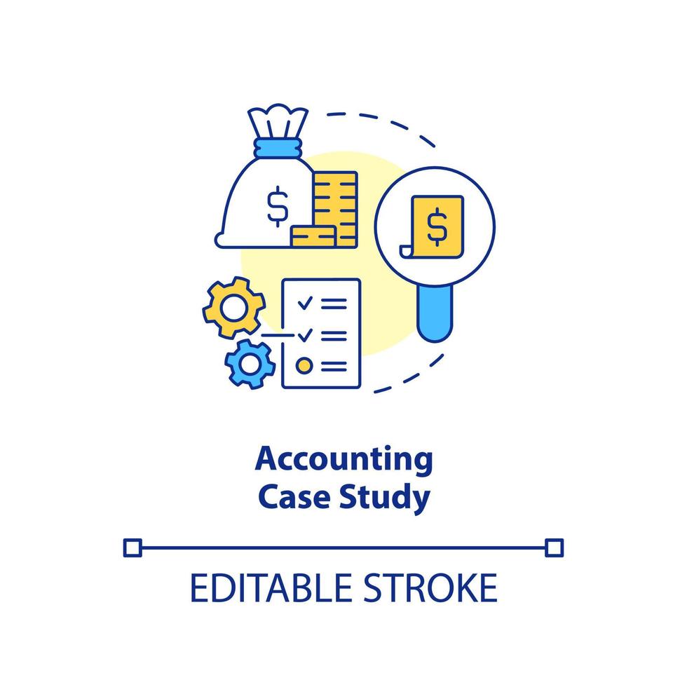 Buchhaltung Fall Studie Konzept Symbol. Finanzen Verwaltung Analyse. Geschäft abstrakt Idee dünn Linie Illustration. isoliert Gliederung Zeichnung. editierbar Schlaganfall vektor