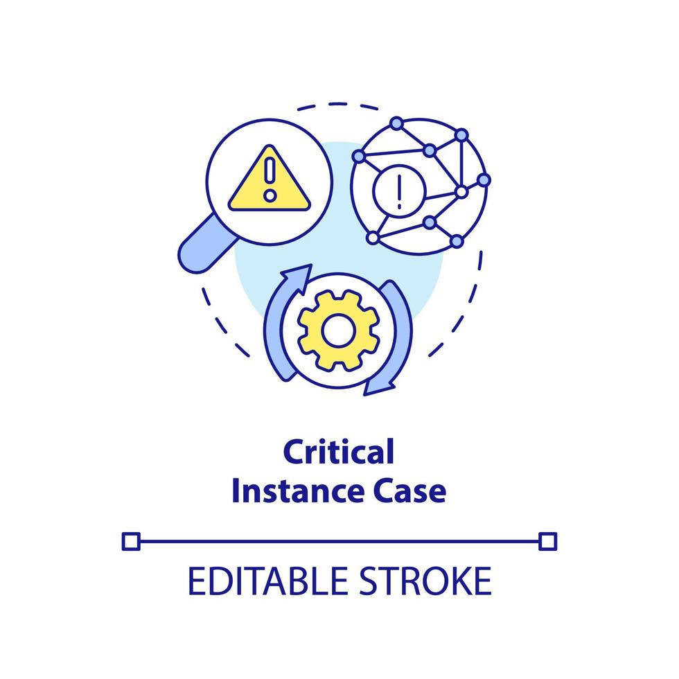 kritisk exempel fall begrepp ikon. huvud avhandling analyser. typ av evenemang studie abstrakt aning tunn linje illustration. isolerat översikt teckning. redigerbar stroke vektor