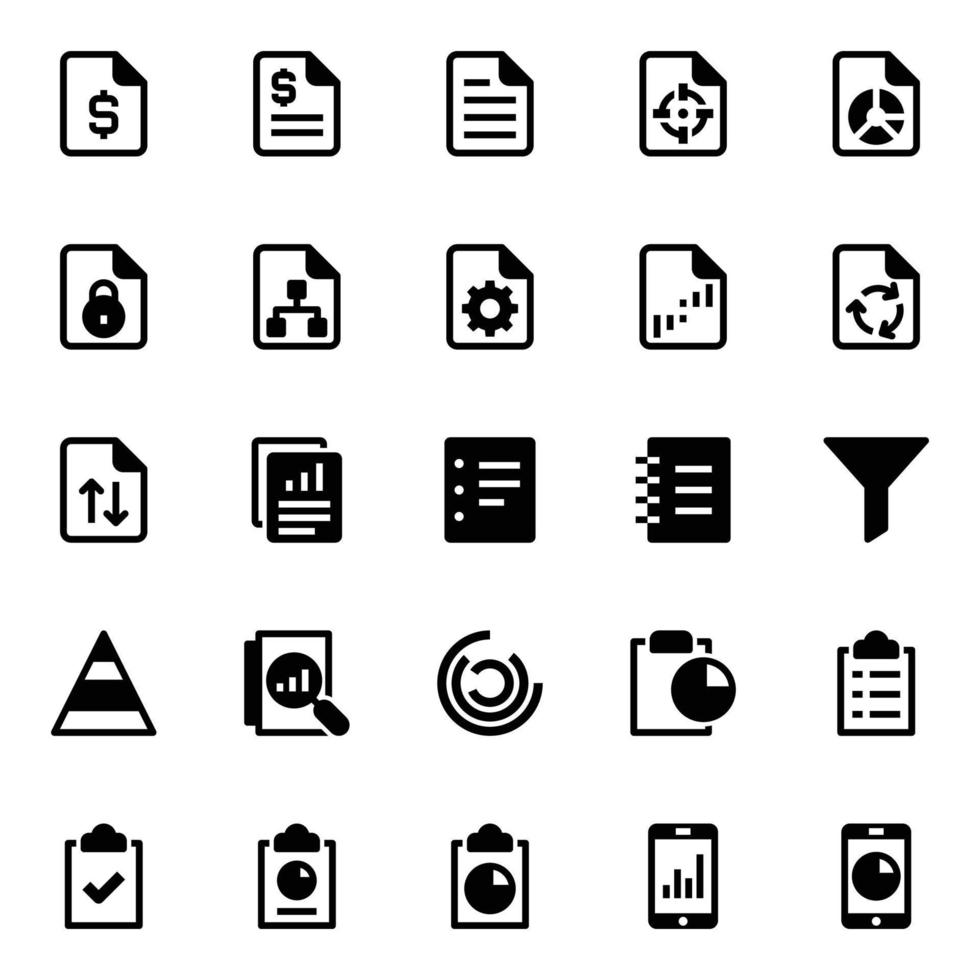 Glyphe Symbole zum Berichte und Analytik. vektor