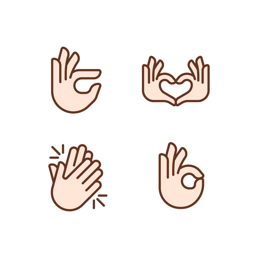 kropp språk signaler pixel perfekt rgb Färg ikoner uppsättning. händer gester till uttrycka känslor. kommunikation. isolerat vektor illustrationer. enkel fylld linje ritningar samling. redigerbar stroke