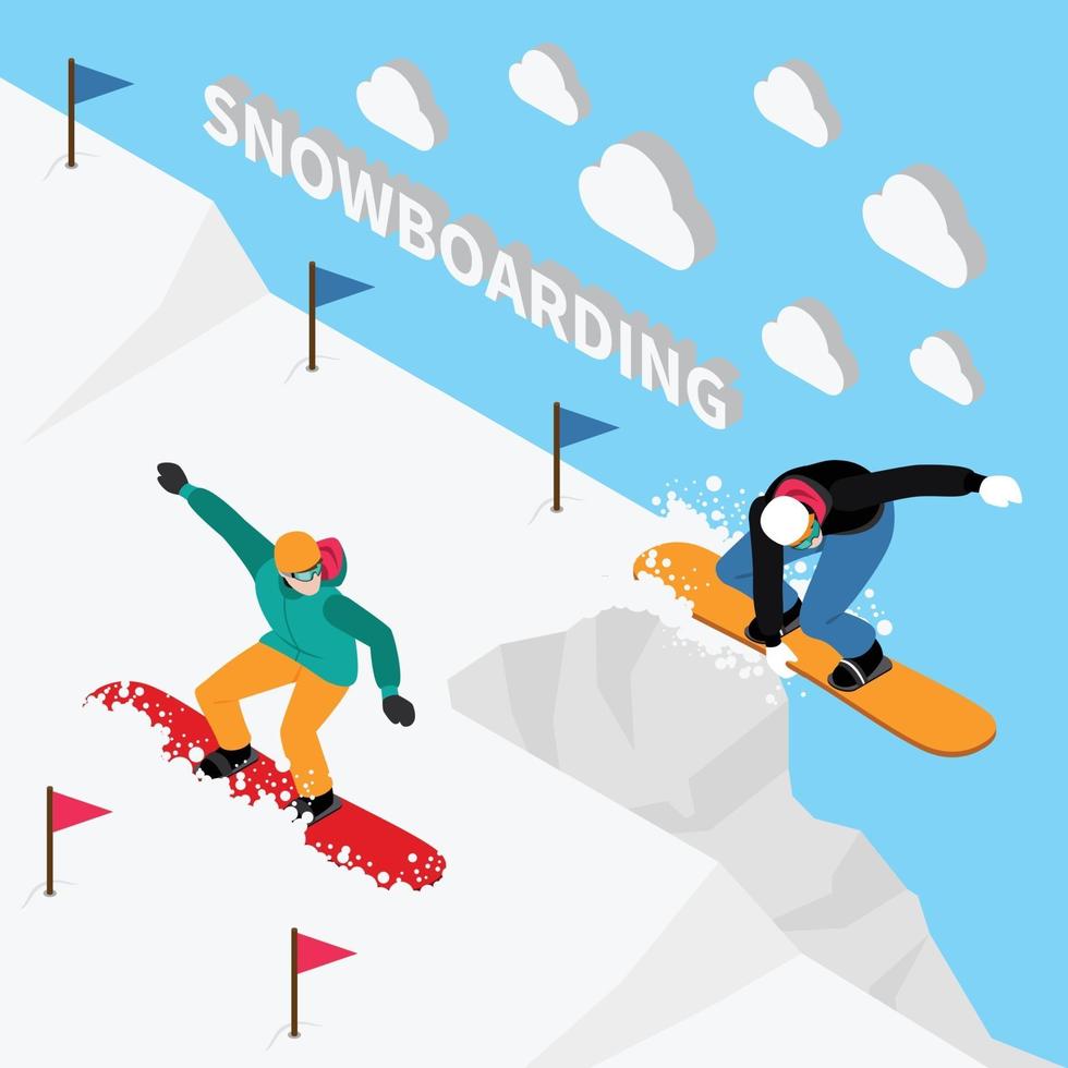 snowboard spår isometrisk komposition vektorillustration vektor