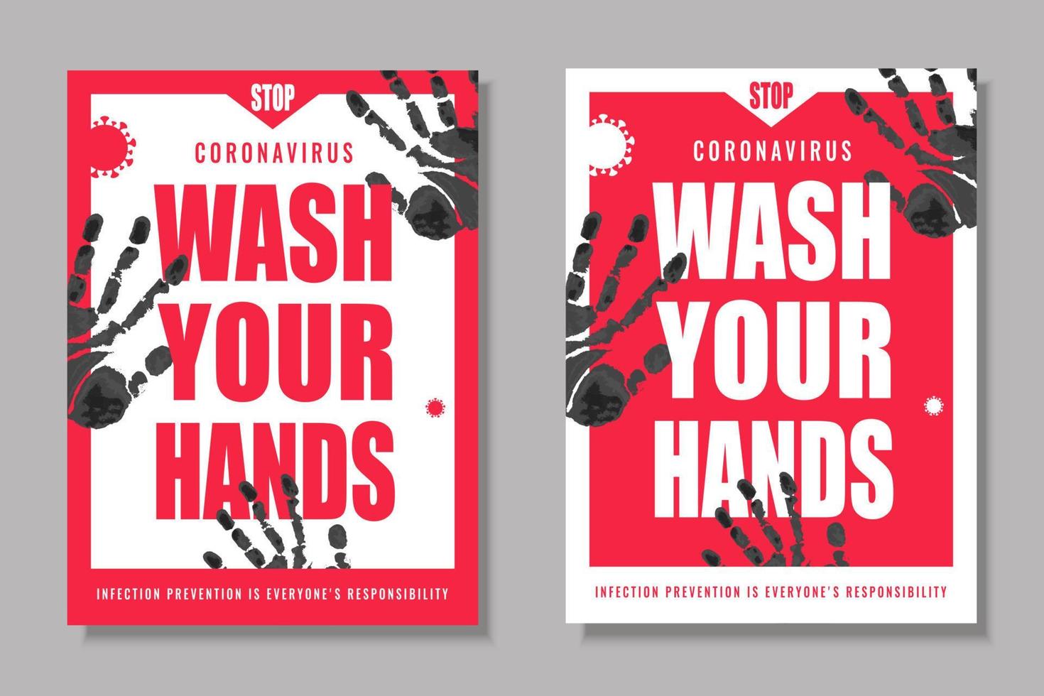waschen Ihre Hände Warnung Poster zum covid-19 Verhütung Notiz, Hand druckt und Virus Elemente vektor