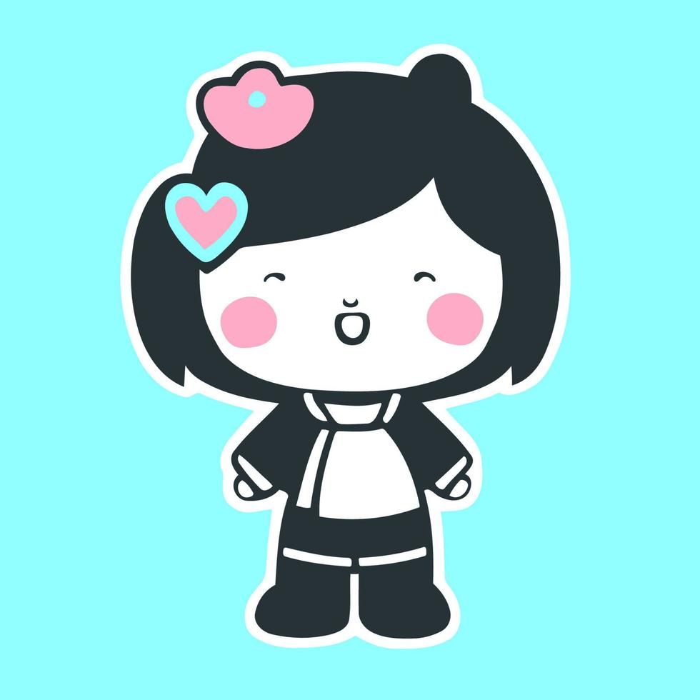 süß kawaii Mädchen Charakter Illustration, Vektor Aufkleber mit Pastell- Farbe Hintergrund.