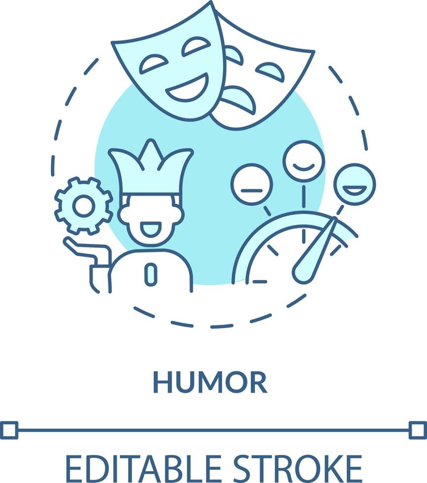 Humor Türkis Konzept Symbol. Scherz und Komödie. emotional Verordnung. kognitiv Veränderung abstrakt Idee dünn Linie Illustration. isoliert Gliederung Zeichnung. editierbar Schlaganfall vektor