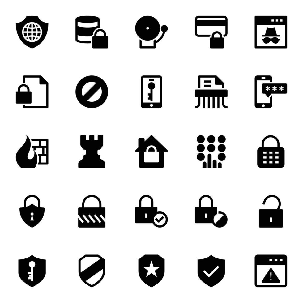 glyf ikoner för säkerhet. vektor