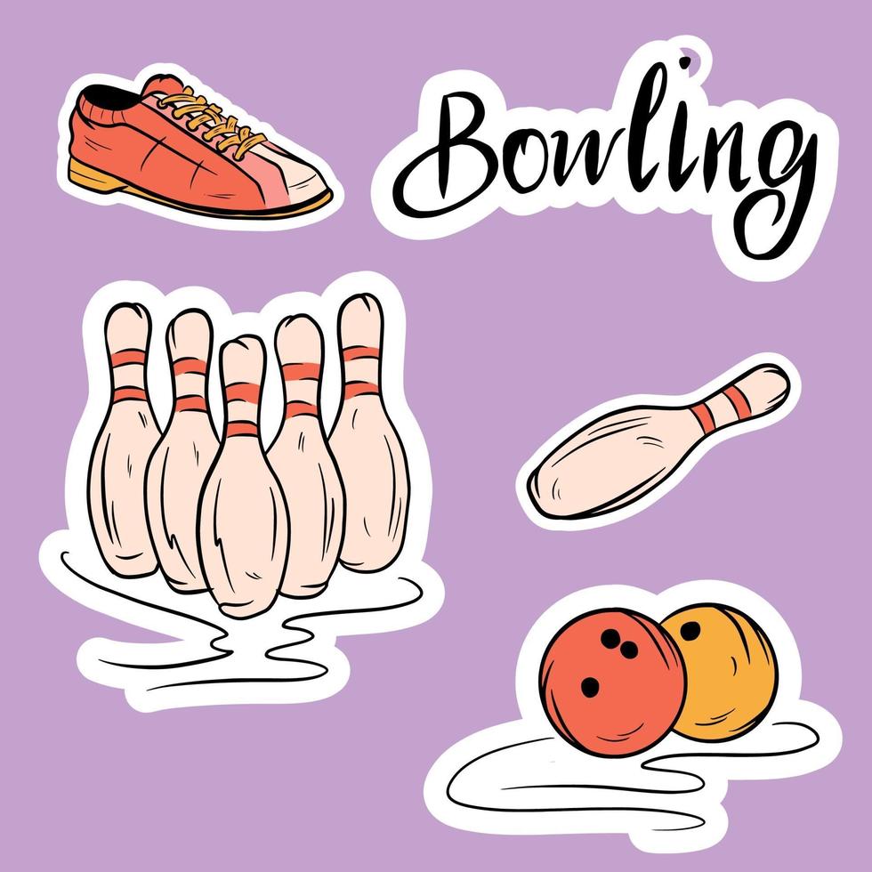 uppsättning vektor ikoner tillägnad bowling.