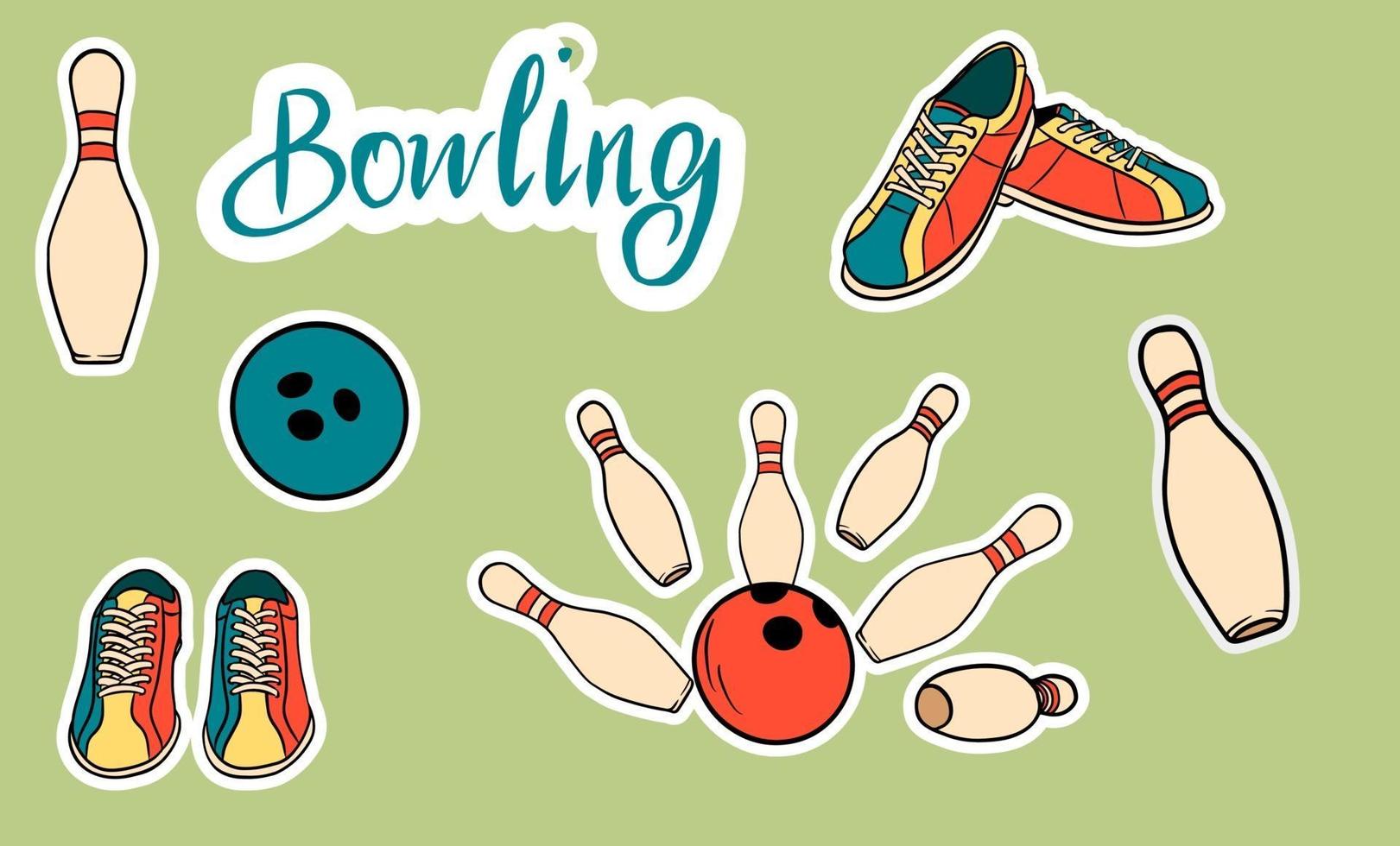 Satz von Vektorsymbolen, die dem Bowling gewidmet sind. vektor