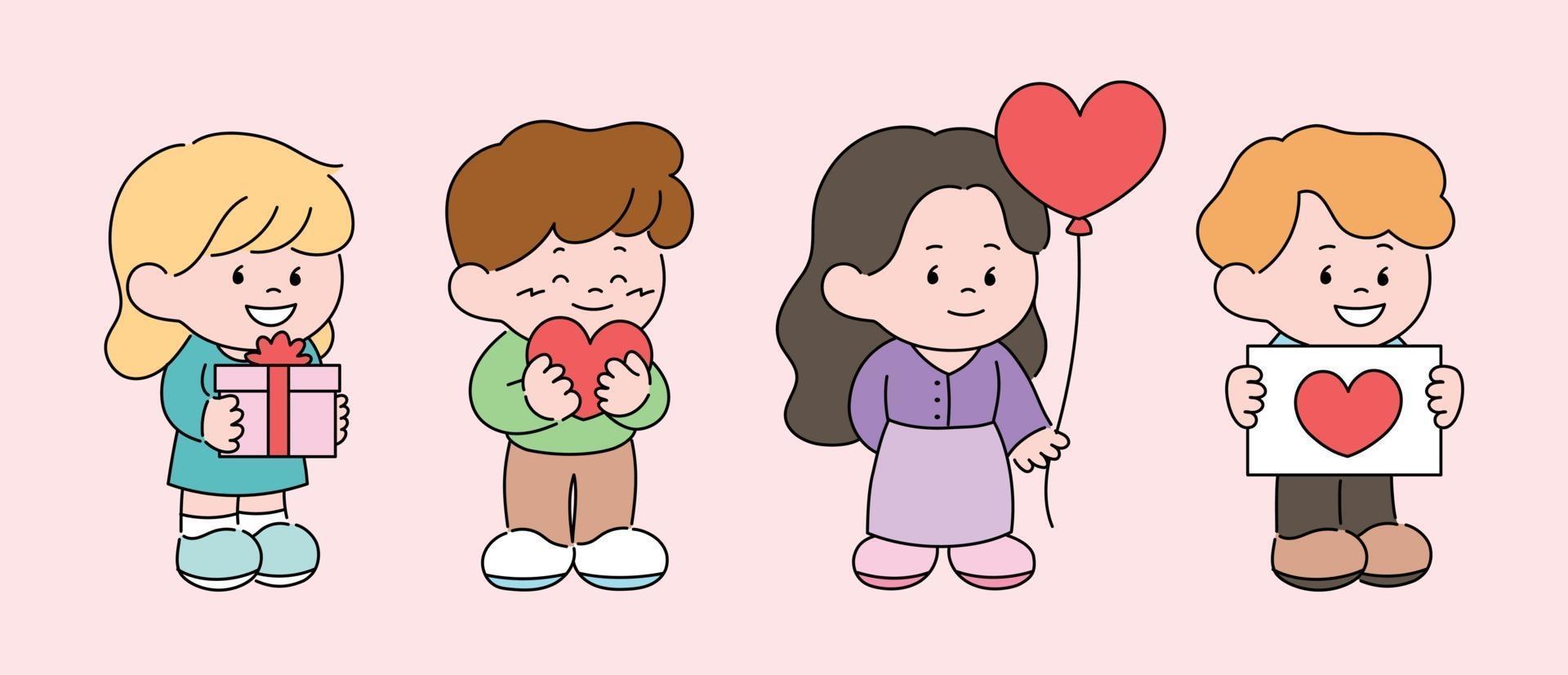 Leute halten Herzballon. Hand gezeichnete Art Vektor-Design-Illustrationen. vektor