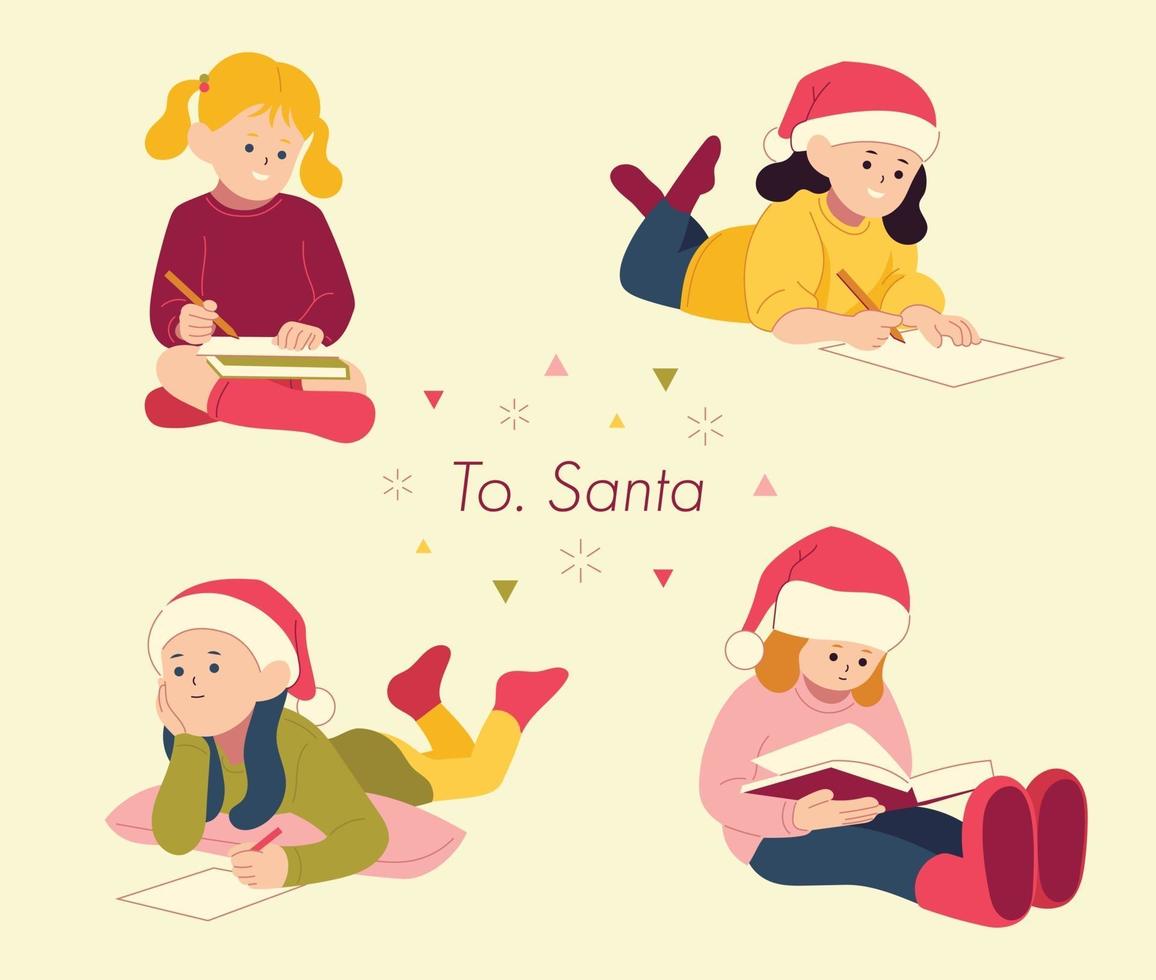 süße Kinder schreiben Briefe an den Weihnachtsmann. Hand gezeichnete Art Vektor-Design-Illustrationen. vektor