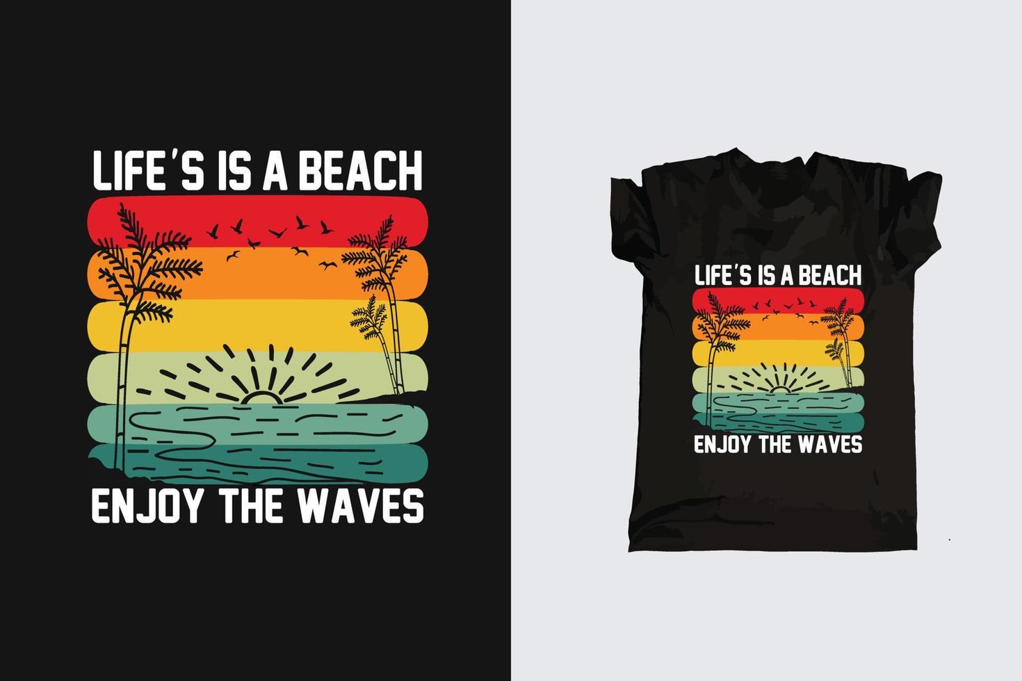 Jahrgang retro Sonnenuntergang Sommer- Strand T-Shirt Design zum Sommer- Stimmung nur, Kalifornien Strand genießen Sommer- mit Palme Bäume Liegestuhl Regenschirm T-Shirt Grafik Banner, Poster, Flyer Vektor Illustration