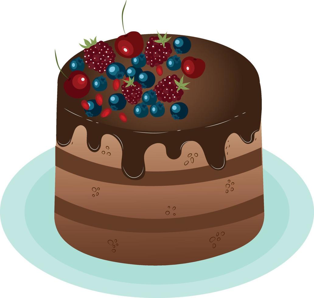 Schokolade Kuchen mit Beeren. hoch Qualität Vektor Illustration.