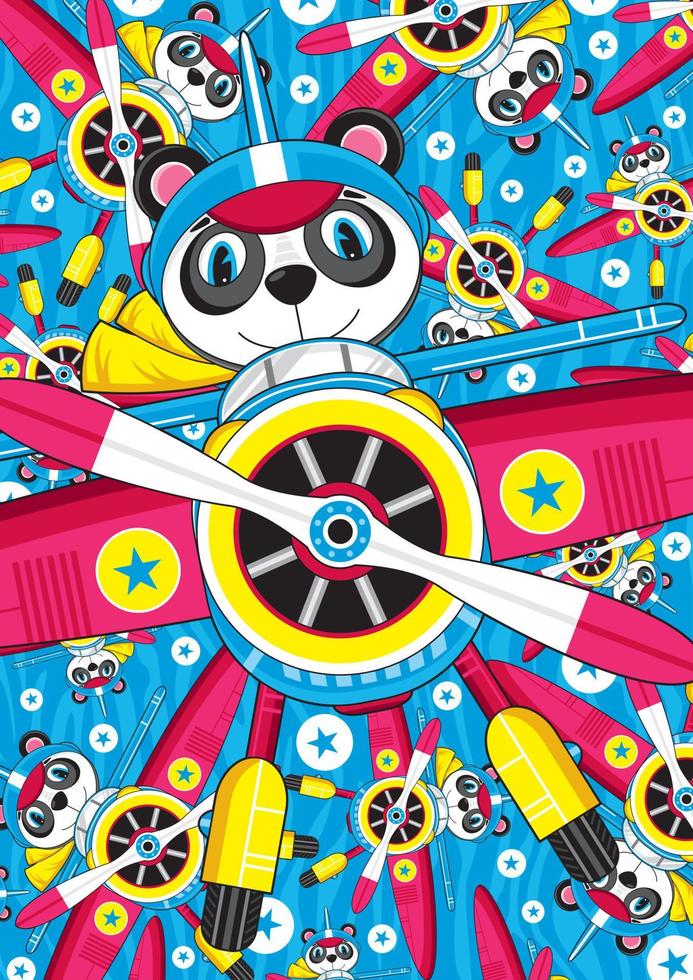 süß Karikatur Panda Bär Pilot fliegend Star Flugzeug Illustration vektor