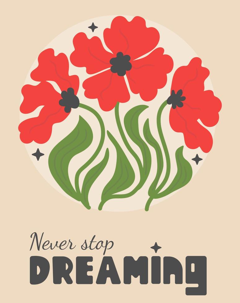 abstrakt Poster mit rot Blumen und Text. abstrakt modern modisch Vektor Illustration.