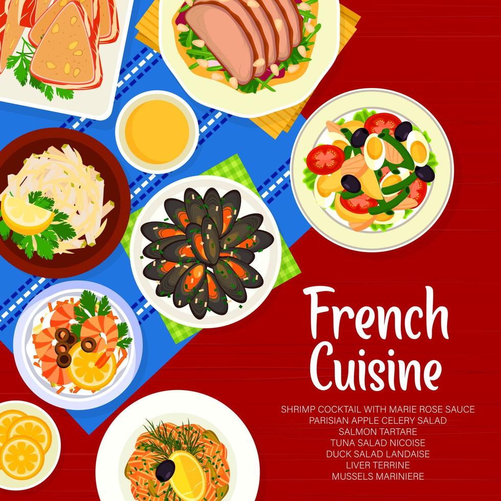 Französisch Küche Speisekarte Abdeckung, Vektor Frankreich Mahlzeiten