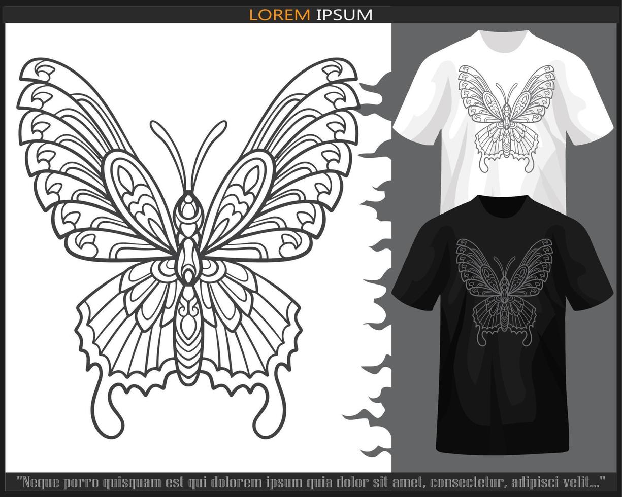 Schmetterling Mandala Kunst isoliert auf schwarz und Weiß t Shirt. vektor