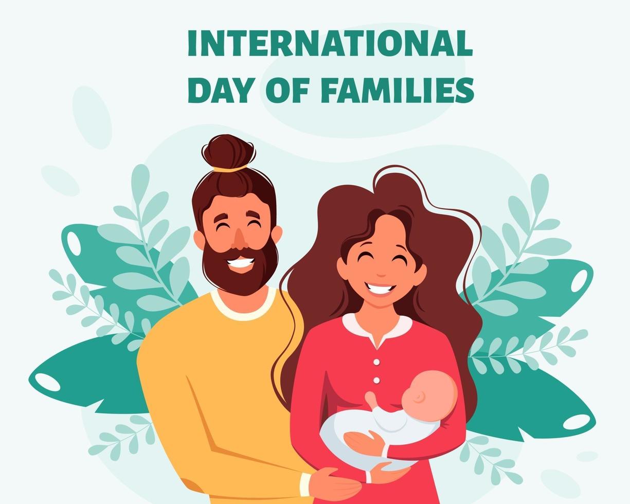 lycklig familj med nyfött barn. internationell familjedag. vektor illustration