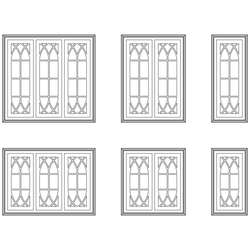 klassisk fönster uppsättning grafisk svart vit isolerat skiss illustration vektor