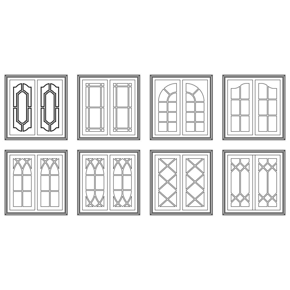 klassisch Fenster einstellen Grafik schwarz Weiß isoliert skizzieren Illustration Vektor