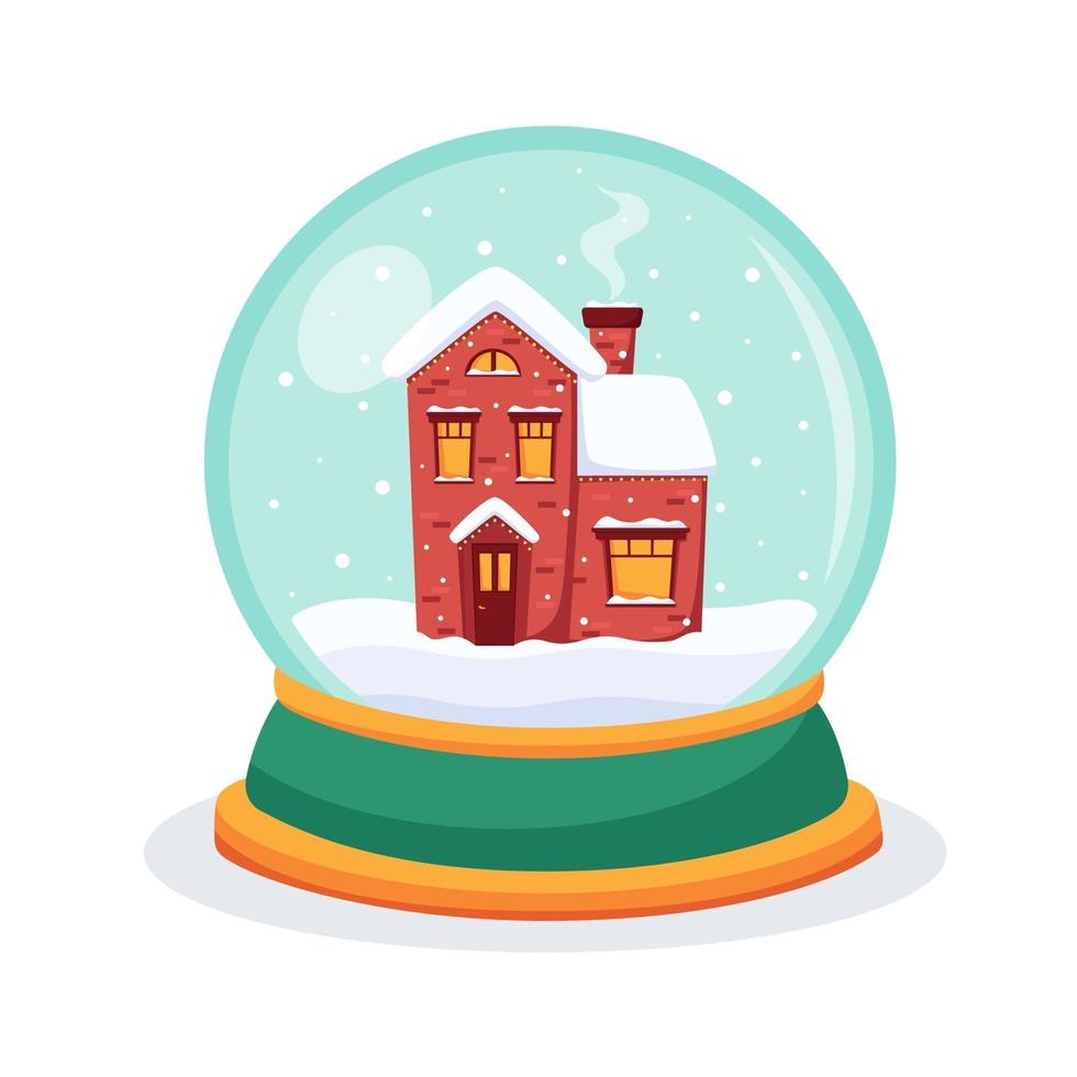 Weihnachtsschneekugel mit einem Haus im Inneren. Schneekugelkugel. Vektorillustration. vektor