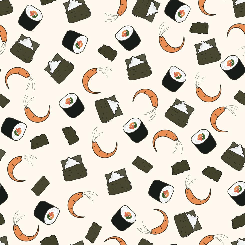 ein nahtlos Muster mit Sushi auf ein Beige Hintergrund vektor