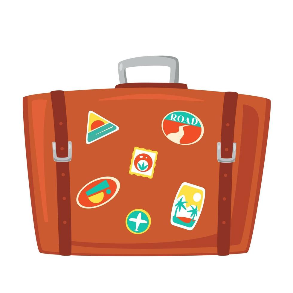 vintage brun resväska. fall för turism, resa, resa, turné sommarsemester. vektor illustration